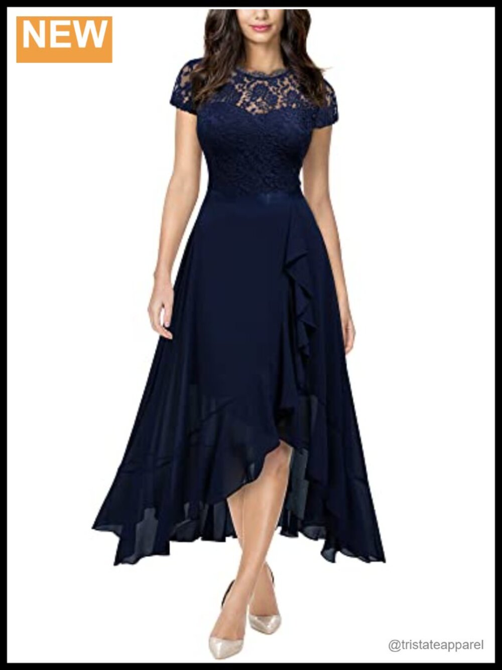 Miusol Women's Retro Lace Contrast Chiffon Ruffle Evening Maxi Dress
